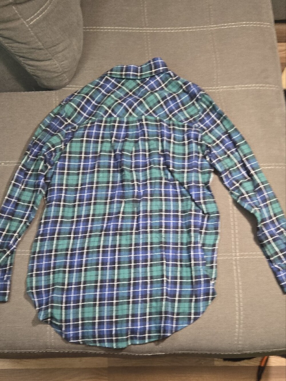 Plaid Button-Up Shirt in Blue & Green - Women's - Picture 3 of 4